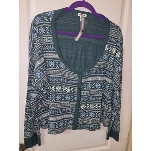 dark green Victoria's Secret PINK thermal cardigan festive fair isle pattern